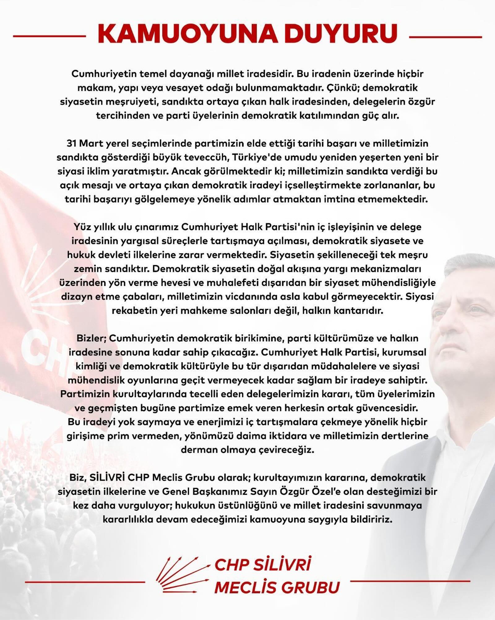 CHP Silivri Meclis Grubu’ndan Kamuoyuna Duyuru