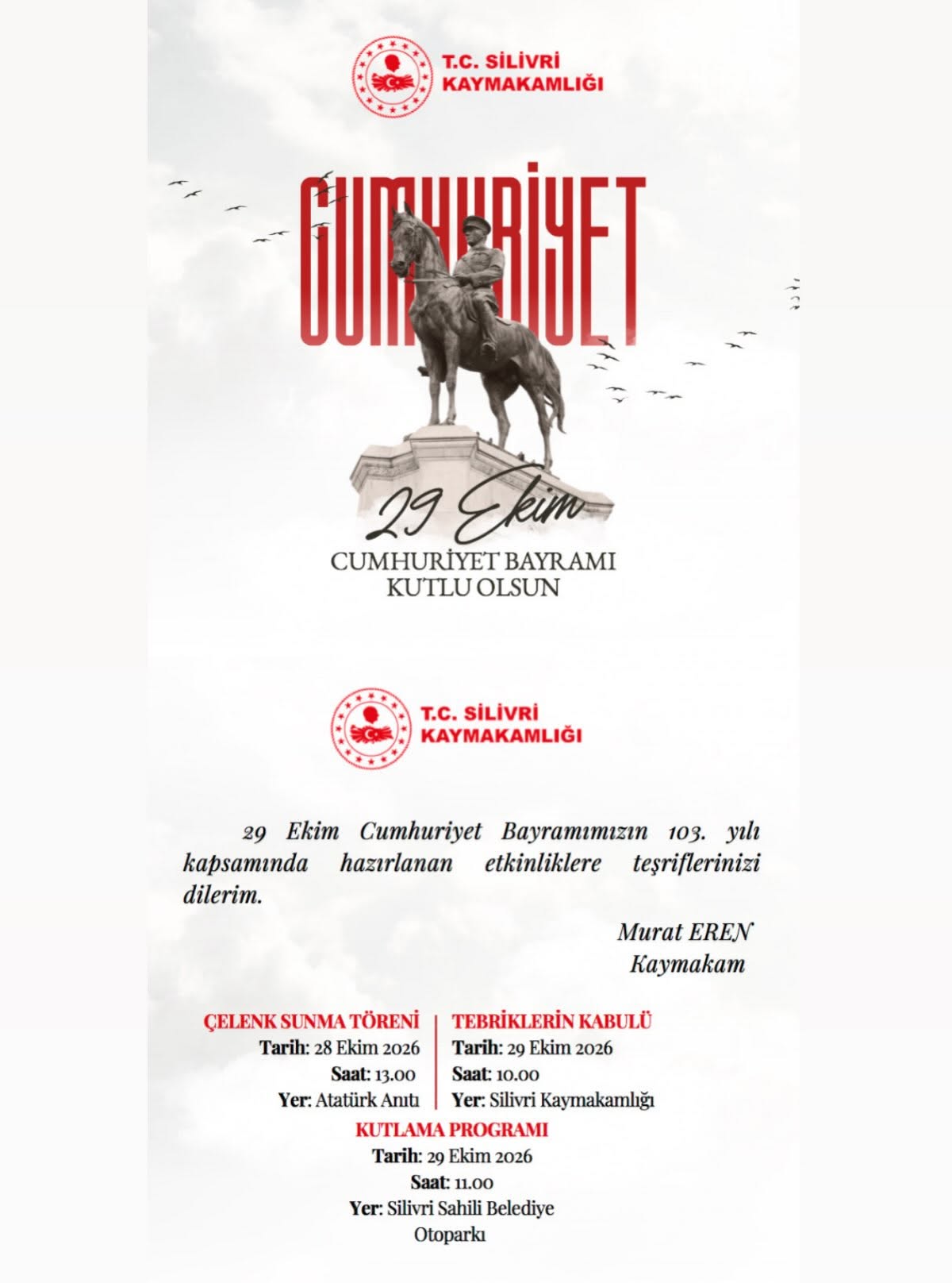 Silivri’de Cumhuriyet Bayramı Kutlama Programı Belli Oldu