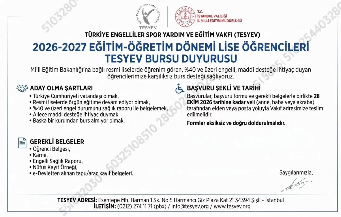 TESYEV’den Engelli Lise Öğrencilerine Burs Desteği